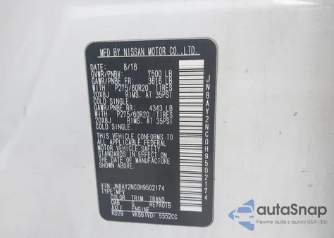 2017 Nissan Armada Platinum from USA, damaged, VIN JN8AY2NC0H9502174